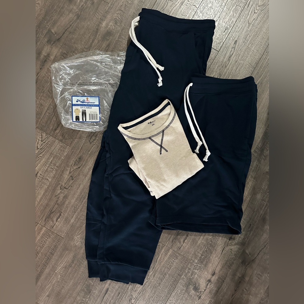 MyPillow Sleepwear - 3 piece pj set - XXL - navy & off white